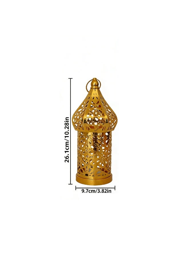 Moroccan Lanterns, Geometric Cutout Decorative LED Lights, Gold Metal Hanging Lanterns for Indoor Outdoor Home Decor, Table Centerpieces, Ramadan, Eid, Wedding Decorations, YB22-S - Image 2
